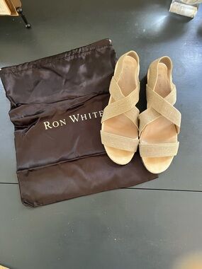 Ron White Women's Edie Tan Cross-Strap Sandals Sz 39.5/9.5 Comport Old Money